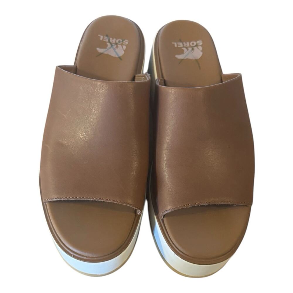 Sorel Dayspring Slide Sandal Women's Size 7.5 Brown Leather Platform Comfort - Picture 2 of 5